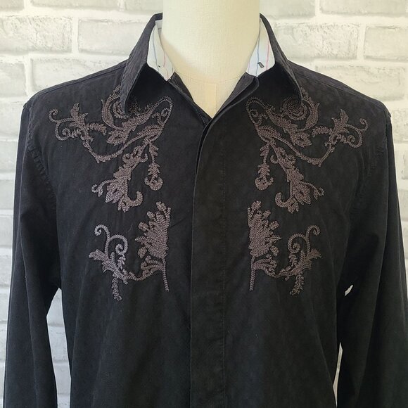 English Laundry Classic Collection Men's Black Flip Cuff L/S Shirt Cotton Large - Picture 2 of 9
